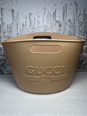 Gucci Beige Rubber Top Handle Logo Oversized Tote